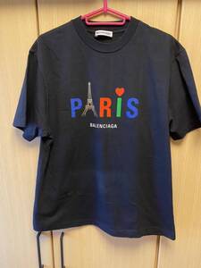 正規 19SS BALENCIAGA バレンシアガ DEMNA GVASALIA デムナ ヴァザリア PARIS ロゴ クルーネック Tシャツ 黒 XS 594599 TGV43