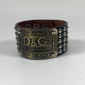 1円～D＆G ドルチエ＆ガッパーナ ドルガバ レザー バングル リストバンド スタッズ ブラック 黒