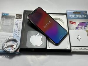 バッテリー交換済 美品 iPhone SIMフリー Apple スマートフォン 12 pro max 128GB Max 箱 ケース ガラスフィルム ゴールド 6.7インチ2020