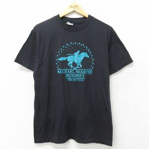 L/古着 ヘインズ 半袖 ビンテージ ロック バンド Tシャツ メンズ 80s マイケルマーティンマーフィー クルーネック 黒 ブラッ