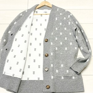 未使用級/L-XL相当●BURBERRY バーバリー TBロゴ モノグラム ニット ウール カシミヤ ブレンド カーディガン ジャケット ブルゾン アウター