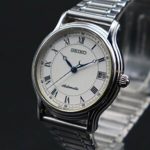 希少 SEIKO セイコー メカニカル 4S25-8010 自動巻き 25石 ギョーシェ文字盤 白 ローマン デイト BAMBI社ブレス ヴィンテージ メンズ腕時計