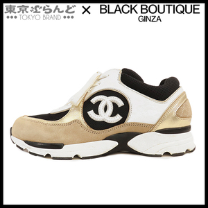 101712041 シャネル CHANEL ローカット スニーカー G39066 ブラックxホワイトxベージュ グレインレザー スウェード メッシュ ココマーク 38