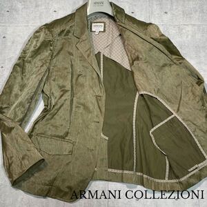 XL相当●ARMANI COLLEZIOINI アルマーニコレツィオー二 52 皺加工 光沢 艶 テーラード カジュアル アンコン ジャケット ブルゾン