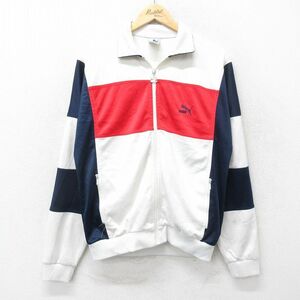 M/古着 プーマ puma 長袖 ジャージ メンズ 90s ワンポイントロゴ マルチカラー 襟付き 白他 ホワイト 24nov25 中古 アウター トラックジャ