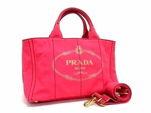 1円 ■美品■ PRADA プラダ カナパ キャンバス 2WAY トートバッグ ハンドバッグ ショルダー 肩掛け レディース ピンク系 EA2944