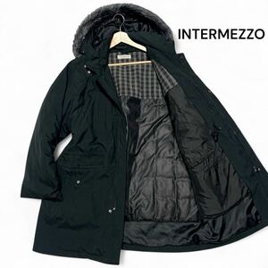 美麗品◎XLサイズ!!インターメッツォ【圧倒的な保温性】INTERMEZZO ダウン ファー ロングコート ライナー付き ブラック 比翼 ジップ メンズ