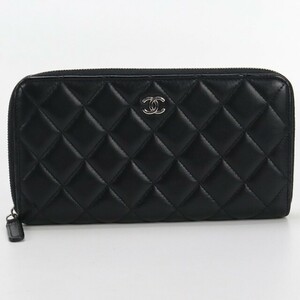 CHANEL シャネル ロング ジップ ウォレット マトラッセ AP0242 長財布ラウンドファスナー ラムスキン 【中古】 レディース Aランク