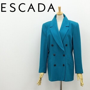 ヴィンテージ◆ESCADA エスカーダ カシミヤ混 ウール ダブル ジャケット ターコイズブルー 38