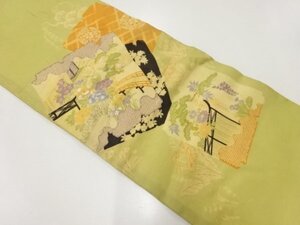 ys7165715; 宗sou 破れ色紙に屋敷・草花模様刺繍丸帯（材料）【アンティーク】【着】