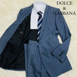 【最終値下げ、最終出品】美品/ウール/ドルチェ&ガッパーナ◎Dolce&Gabbana GOLD スーツ セットアップ ブルーグレー 無地 総裏地 48 L