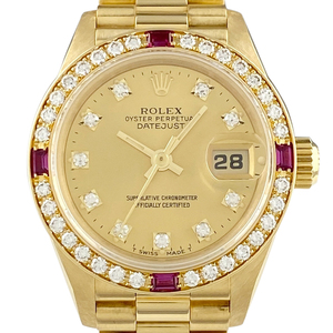 ロレックス ROLEX デイトジャスト 10Pダイヤ 4Pルビー 69068G 腕時計 YG ダイヤモンド ルビー 自動巻き ゴールド 中古 ラッピング可