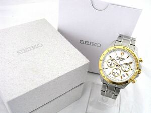 1000円スタート 腕時計 SEIKO セイコー スピリット クロノグラフ 8T63-00D0 クオーツ QZ ホワイト文字盤 デイト 箱付 メンズ WHO B①910