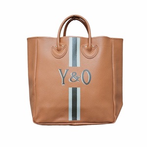 37 美品 YOUNG&OLSEN ヤングアンドオルセン EL PRINTED TOTE M GOLDEN BROWN YO2301-GD016 Y&O レザー プリントトートバッグ