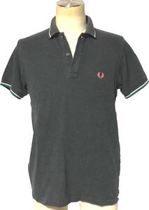 【定番】フレッドペリー デザイン ポロシャツ FRED PERRY 月桂樹 ローレル 鹿の子生地 日本製 グレー グリーン ホワイト 灰 緑 白 SIZE M