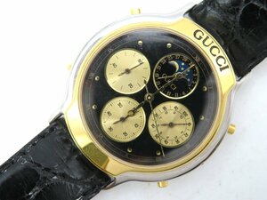 1円◆稼働◆ グッチ 8300 ブラック/ゴールド クオーツ メンズ 腕時計 N20101
