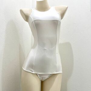 30女子競泳水着(M〜Lサイズ程度)★前スカート光沢ホワイト白★伸縮性あり男性も