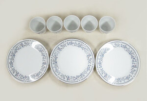 【オールドノリタケ】■Noritake 月桂樹 N印■《Blue Waltz》＊カップ…5点 ＊18cm皿…3点　計8点セット！◆昭和レトロ