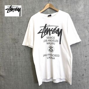 G1697-N◆ stussy ステューシー 半袖Tシャツ カットソー プリント ロゴ トップス ◆ sizeL ホワイト 白 コットン100 ストリート