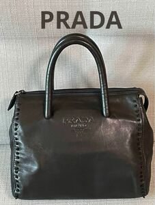 PRADA プラダ ロゴ型押し オールレザー ヴィンテージ ハンドバッグ 黒