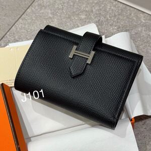 エルメス べアンコンビネ エプソン ブラック 新品 折り財布　 HERMES