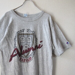 ○美品 80s Champion チャンピオン◆USA製 88/12 Tシャツ カットソー 半袖 染み込み HARVARD ヴィンテージ◆メンズ グレー Mサイズ