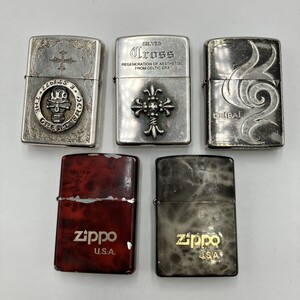 L223▲ Zippo まとめ売り ドクロ SILVER CROSS クロス タイダイ 赤 レッド グレー 灰 火花あり 5点セット