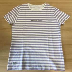 Mademoiselle NON NON マドモアゼルノンノン Tシャツ Lサイズ パープル×ホワイト ボーダー レディース 半袖 トップス レア (□