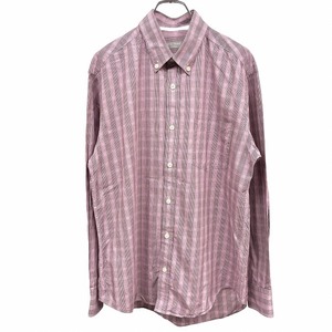 ユキトリイオム YUKI TORII HOMME シャツ チェック ボタンダウン 胸ポケット 長袖 綿100% コットン L ピンクパープル 紫系×白 メンズ