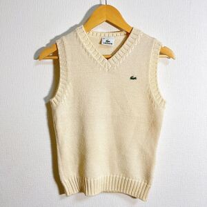 f1112FF LACOSTE ラコステ サイズ40(M〜L位) ニット ベスト Vネック ホワイト アイボリー レディース ウール100% 古着 ヴィンテージ