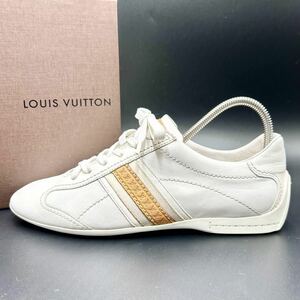 1円 【美品】 LOUIS VUITTON ルイヴィトン 【女王の品格】 レディース スニーカー シューズ 靴 LVロゴ サイドライン ホワイト レザー 23.5