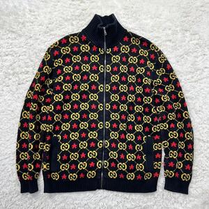 美品 グッチ GUCCI 現行品 ドライバーズニット GG柄 ストレッチあり ジップアップ ブルゾン Mくらい ジャケット マルチカラー