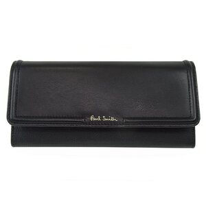 ★D2299 未使用 ポールスミス ロゴ レザー 二つ折り長財布 ネイビー×ブラック×ゴールド金具 Paul Smith バイカラー メンズ★