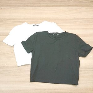 ◇ 《 ZARA ザラ まとめ売り2点セット Lサイズ クルーネック 無地 ショート丈 シンプル Tシャツ レディース 》 E