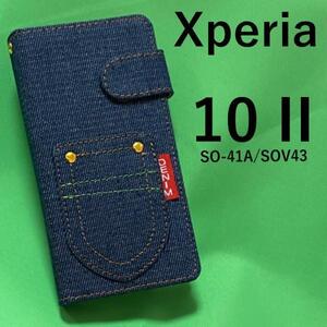 Xperia 10 II SO-41A SOV43 デニムデザイン手帳型ケース