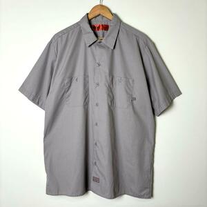 USA古着 Dickies ワークシャツ 半袖 ワンポイント グレー XL