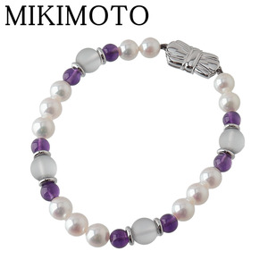 ミキモト アメジスト パール ブレスレット アコヤパール6.1mm～6.5mm 17.5cm K18WG MIKIMOTO【18848】