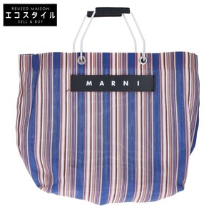 美品/ MARNI マルニ MARKET STRIPE BAG マーケット ストライプバッグ/ トートバッグ ブルー/ピンク レディース