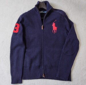 極美品 Polo Ralph Lauren ポロラルフローレン ドライバーズニット ビッグポニー エルボーパッチ ダブルジップ メンズ 秋冬 肉厚 説明確認