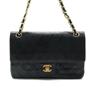 1円 良品 CHANEL シャネル ココマーク マトラッセ ラムスキン ストレート フラップ チェーン ショルダー バッグ ブラック a6542