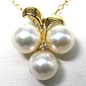 1円〜!!美品!!MIKIMOTO(ミキモト)▲K18 アコヤ本真珠/天然ダイヤモンドネックレス▲J 約2.7g 約37.5cm パール jewelry EA3/EA3 C277