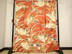 平和屋着物■豪華振袖　駒刺繍　雲取り亀甲花蝶文　金彩　正絹　逸品　AAAN3137ja