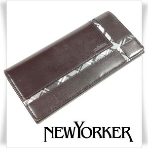 新品1円～★NEWYORKER ニューヨーカー 牛革レザー 二つ折り長財布 ロングウォレット ボルドー クロスチェック 正規店本物◆4940◆