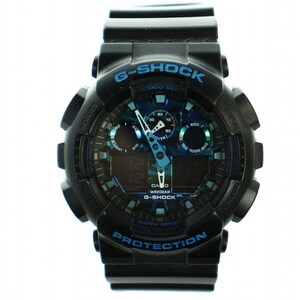 カシオジーショック CASIO G-SHOCK 腕時計 ウォッチ クォーツ クロノグラフ デイト カレンダー付き ロゴ 青文字盤 黒