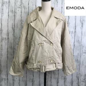 EMODA　エモダ　ワイドショートトレンチコート　Fサイズ　ベージュ　肩幅を華奢に見せる効果　S8-295　USED