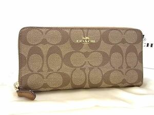 1円 ■美品■ COACH コーチ F59267 シグネチャー PVC ラウンドファスナー 長財布 ウォレット 小銭入れ 札入れ ブラウン系 FC6022