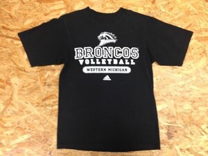 アディダス adidas ウェスタンミシガンブロンコス Broncos バレーボール 半袖Tシャツ メンズ コットン100% USA S 黒