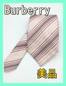 ★美品★ Burberry バーバリー ネクタイ ストライプ 柄 シルク 絹 ハイ ブランド ロゴ メンズ スーツ シャツ ビジネス パーティー 高級