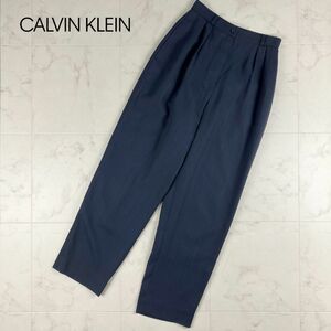 美品 Calvin Klein カルバンクライン ツータック テーパード スラックスパンツ 裏地あり ボトムス レディース 紺 ネイビー サイズ9*HC584