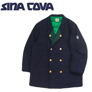 極美 フワフワ SINA COVA 金ボタン 蓄熱保温 中綿キルティング ウール コート ジャケット ブルゾン メンズM シナコバ マリン 日本製2501185